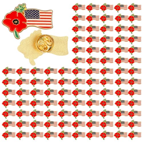Tondiamo 4th of July Patriotic Poppy Pins Bulk Red Poppy Flower USA Flag Badges Pin for Independence Day Decoration - style: Classic