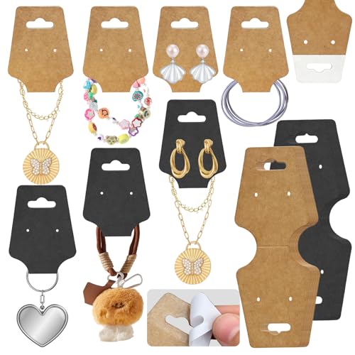200PCS Bracelet Display Cards Necklace Holder Cards Self Adhesive Jewelry Packaging Selling Card for Small Business (Brown with two earring holes, 1.8x4.7 inches) - color: Brown with two earring holes
