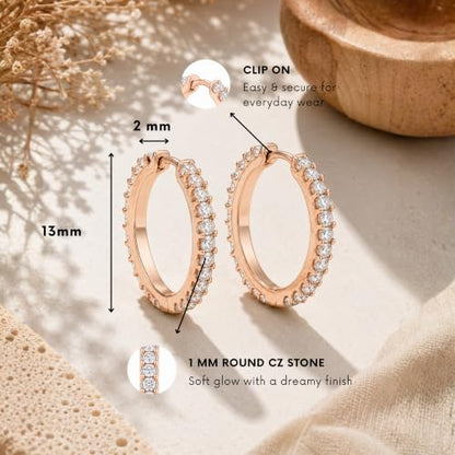 Gempires Huggie Hoop Earrings for Women | Cubic Zirconia Fashion Earrings Collection | Gold, Silver & Rose Gold Tone Styles | Lightweight Everyday Jewelry - color: Clear / White