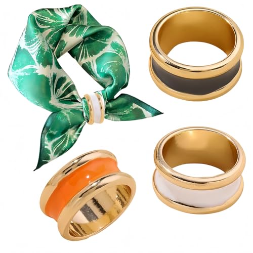 SYWDUDUCLT Scarf Ring for Women's Shawl, Silk Neckerchief, Tshirt, Gold/Sivler, S/M/L, 2 Pcs - style: Cylinder