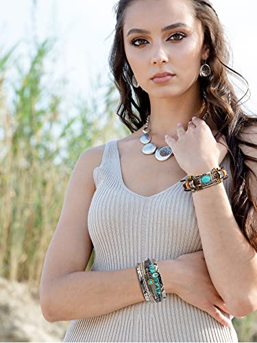 Inbagi 3 Pcs Bohemian Western Jewelry for Women Turquoise Bracelet Jewelry Western Accessories for Women Cowgirl Accessories - style: Retro