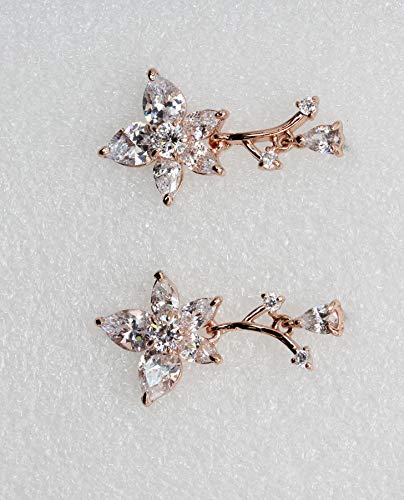 Faship Gorgeous CZ Crystal Floral Necklace Earrings Set - color: Clear/Rose-Gold