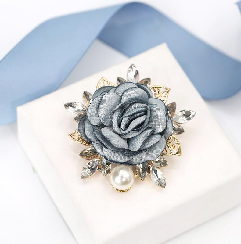 Rose Flower Brooch for Women Large Flower Brooch Elegant Pearl Brooches Handmade Crystal Pearl Pins Fabric Floral Lapel Pin Christmas Valentine's Day Dress Suit Accessories - color: otherB