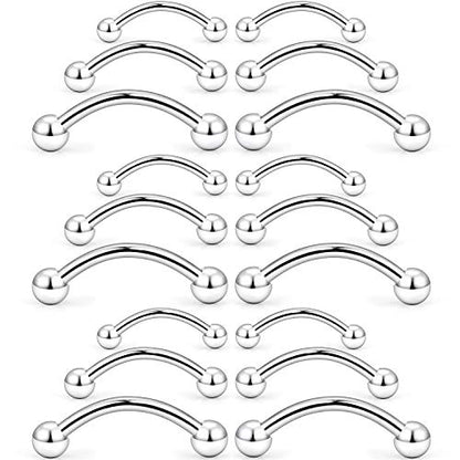SCERRING 18-36PCS 16G Stainless Steel Eyebrow Tragus Helix Rook Daith Earrings Tongue Nipple Belly Lip Ring Barbell Body Piercing Jewelry 6-16mm - color: 18PCS - Silver