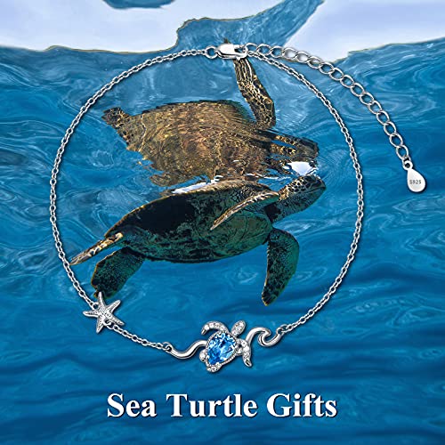 925 Sterling Silver Anklet Foot Bracelet with Crystal from Austria, Anklet Jewelry Gifts for Women 11 Inch Adjustable - style: B-Sea Turtle