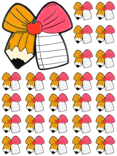 Liliaafar 24pcs Back to School Enamel Brooch Pins Enamel Teacher Bow Pencil Lapel Pins Cute Funny Appreciation Gifts Button Brooch for Classroom School Party Favor Clothes Bag Accessories