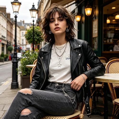 11Pcs Y2K Silver Jewelry Set Included Grunge Stackable Star Necklace Waist Chain Bracelet Earrings Hair Clip for Women Emo Alt Aesthetic Accessories