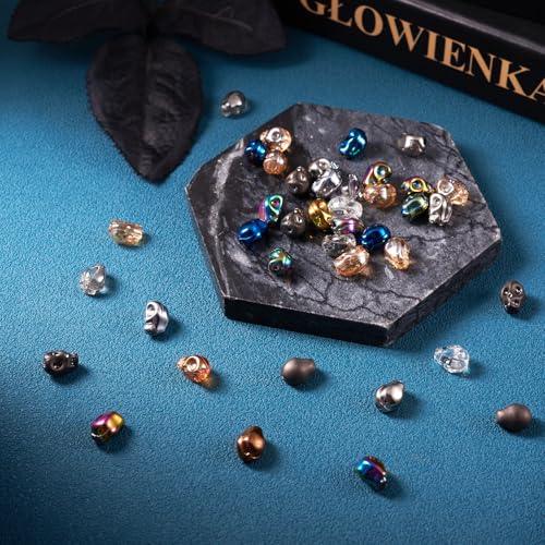 Elecrelive 40Pcs Skull Glass Beads Halloween Skeleton Head Beads Mixed Color for Necklace Gothic Bracelets Earrings Jewelry Making - color: Mix Colors