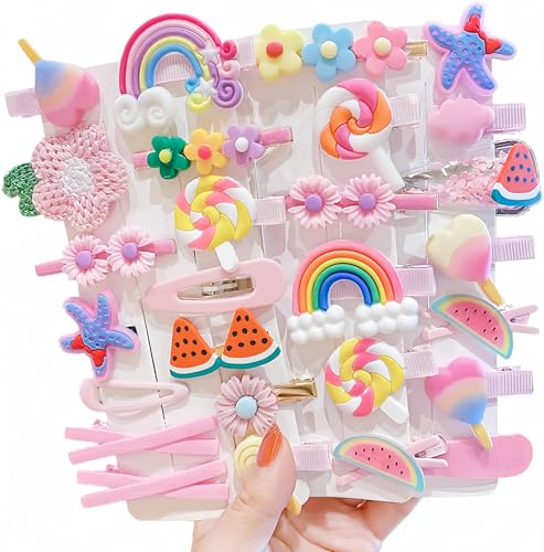 28 PCS Cute Hair Clips Fashion Girls Hair Accessories Flower Fruit Colorful Rainbow Candy Dessert Lovely Animal Barrettes Set Non-slip Metal Snap Pins for Girls Kids Teens Toddlers (Style B) - color: Style B
