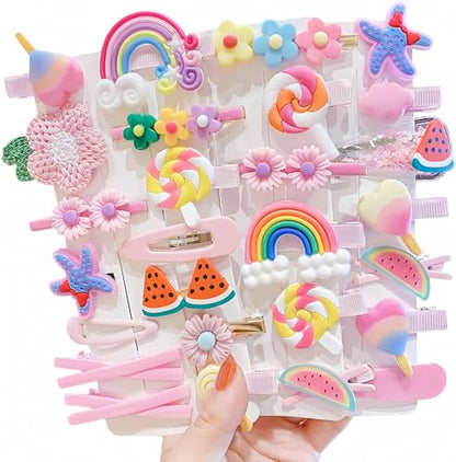 28 PCS Cute Hair Clips Fashion Girls Hair Accessories Flower Fruit Colorful Rainbow Candy Dessert Lovely Animal Barrettes Set Non-slip Metal Snap Pins for Girls Kids Teens Toddlers (Style B) - color: Style B