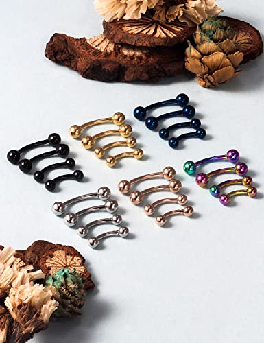 20G 16G 14G 12G Eyebrow Piercing Jewelry Surgical Steel Curved Barbell Eyebrow Ring Vertical Labret Lip Jewelry Rook Daith Earrings Piercing Jewelry for Women Men 6mm 8mm 10mm 12mm 14mm - color: 14G-Mix Color