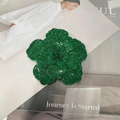 Rhinestone Flower Brooch Pin for Women Men Elegant Sparkly Crystal Camellia Floral Lapel Pins Shawl Dress Suit Clothes Accessories Wedding Party Fashion Jewelry 105mm - color: Green