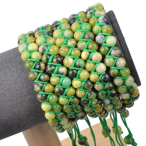 MASSIVE BEADS Double Layer Natural Chakra Healing Power Crystals Macrame Bracelet Yoga Stone Beads Gemstone Meditation Relax Anxiety Bangle for Unisex Women Men - color: Lemon Jade, size: 6mm