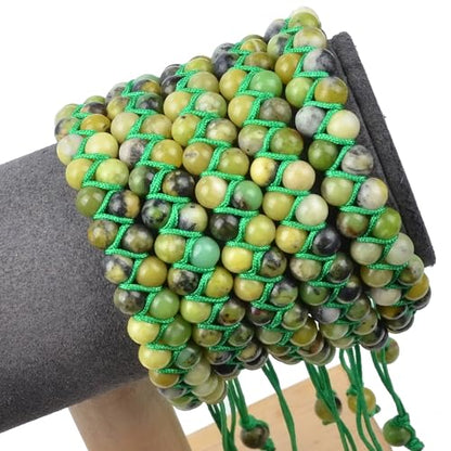 MASSIVE BEADS Double Layer Natural Chakra Healing Power Crystals Macrame Bracelet Yoga Stone Beads Gemstone Meditation Relax Anxiety Bangle for Unisex Women Men - color: Lemon Jade, size: 6mm