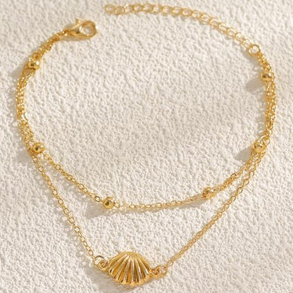 Gold Starfish Seashell Anklets Bracelets for Women Dainty Gold Layered Shell Link Chain Anklets Summer Conch Seashell Foot Bracelet Jewelry for Beach Vacation - color: gold2