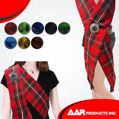 AAR Scottish Ladies Kilt Fly Plaid Brooch with Stone 2"/Highland Shawl Brooches - color: Grey