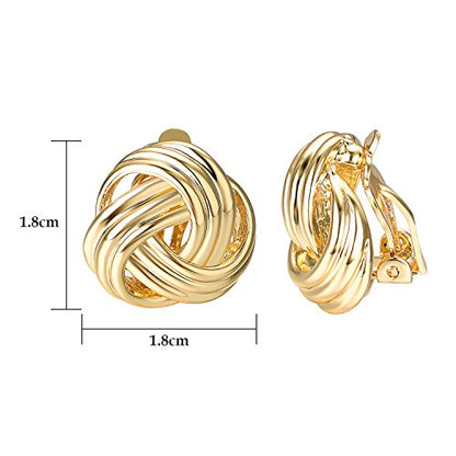 Yoursfs Knot Multicolor Clip on Earrings For Women Silver and gold Plated Large Non Pierced Floral Earrings - style: Golden triple knot clip on