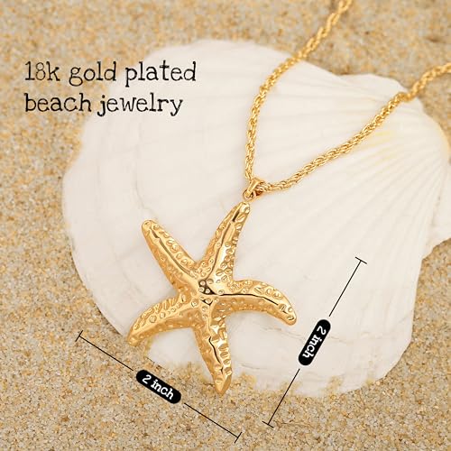 18k Gold Plated Chain Link Necklace for Women, Baroque Pearl/Compass Pendant Necklace - color: Starfish
