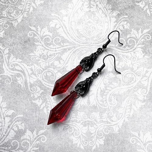 ONLYJUMP Gothic Vampire Bat Earrings Necklace Set for Women Vintage Goth Dark Bat Earrings Blood Pendant Necklaces Mystic Witch Halloween Costume Jewelry Gifts - style: Red bat