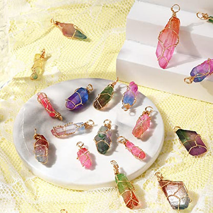 DanLingJewelry 30pcs Natural Bullet Quartz Stones Pendants Wire Wrapped Chakra Reiki Healing Crystal Charms for Jewelry Crafting DIY - color: Quartz Stones-30pcs-Random Colors