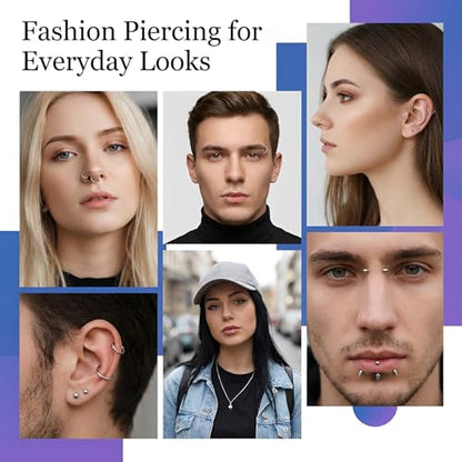 32 Pcs Horseshoe Septum Nose Lip Rings Labret Jewelry Barbell Ring Snake Bite Spike Piercing Stud Stainless Steel Vertical Helix Earring Daith Tragus Cartilage Studs for Women Men, 16G
