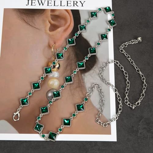 ILuvatar Green Glass Diamond Chain Belt - Metal Women's Western Style Dress Belt - color: Green-s
