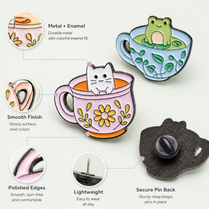 5Pcs Cute Coffee Cat Sloth Enamel Pin Set Cartoon Animal Coffee Cup Brooch Badges, Funny Lapel Pins for Backpacks, Jackets, Bags, Coffee Lover Gift - color: JH-116