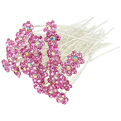 Rhinestone Flower Hair Pins, 40 Pcs U-Shaped Crystal Party Wedding Bridal Hair Accessories for Women Girls (Light Pink) - color: Light Pink