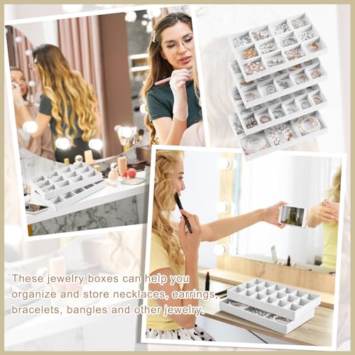 12 Pcs Jewelry Tray Velvet Stackable Jewelry Organizer Trays Divided Earring Accessories Storage Containers Box (Rose Red) - color: White