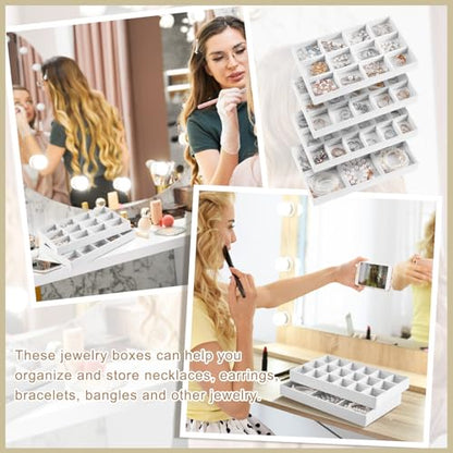 12 Pcs Jewelry Tray Velvet Stackable Jewelry Organizer Trays Divided Earring Accessories Storage Containers Box (Rose Red) - color: White