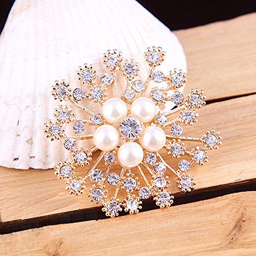 Delicate Pearl Crystal Brooch Pins for Women Girls Dance Balls Wedding Bridal Jewelry - color: D Gold