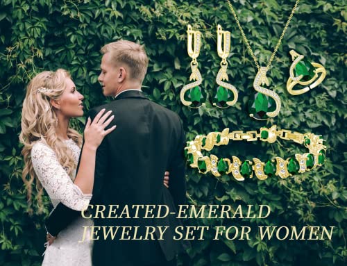 GZWHD Jewelry Set for Women Water Drop Cubic Zirconia Artificial Crystal Earrings Pendant Necklace Open Ring Tennis Bracelet Wedding Anniversary Birthday Engagement Gift for Bridesmaid Wife Girlfriend Friend - color: Gold-Green