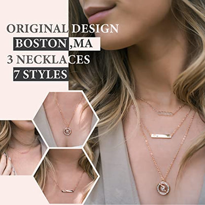 5 Heart I Love You Necklace for Women, Birthstone Crystal Pendant, Birthday Gift for Her, Wife, Mom, Rose Gold or Gunmetal Plated, 925 Sterling Silver Chain 18"+2" - color: 04-April-Diamond Crystal White-Rose Gold Plated