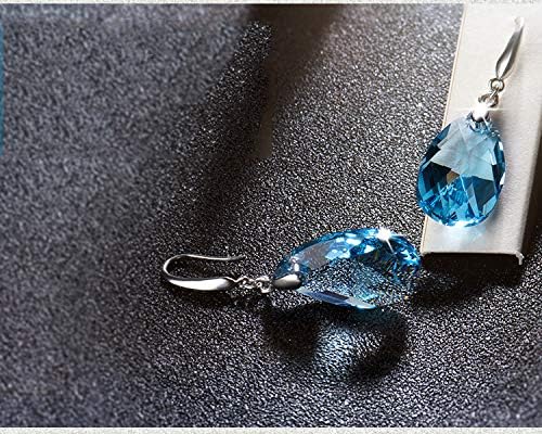 Austrian Crystal Teardrop Dangle Hook Earrings for Women 14K Gold Plated Hypoallergenic Jewelry - color: Aquamarine