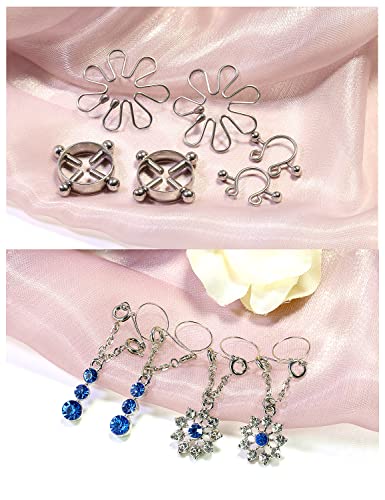 Cisyozi 5Pairs Stainless Steel Fake Nipple Rings for Women Non-Piercing Dangle Nipplerings Faux Body Piercing Jewelry - color: Rose Gold Tone