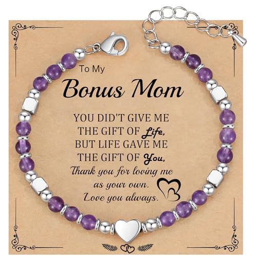 Best Friend Bracelet Gifts for Women Sister Bestie, Christmas Gift for Teens Mom Daughter Granddaughter Birthday Gift for Her Stocking Stuffers - color: Amethyst-Bonus Mom
