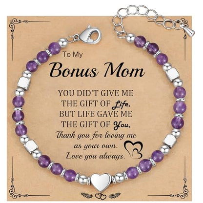Best Friend Bracelet Gifts for Women Sister Bestie, Christmas Gift for Teens Mom Daughter Granddaughter Birthday Gift for Her Stocking Stuffers - color: Amethyst-Bonus Mom