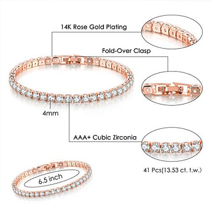 2 Pcs Tennis Bracelets for Women 14K Gold Plated AAA+ Cubic Zirconia CZ Diamond Classic Adjustable Slider Bracelet Fashion Jewelry Wedding Gift Size 6.5-7.5 Inch - color: Rose Gold, size: 6.5 Inches