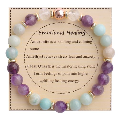 KSQS Healing Stone Bead Bracelet for Women, Natural Gemstones Balance Protection Bracelet, Spiritual Crystal Beads Bracelet Anxiety Relief with Meaning Card - color: Emotional Healing