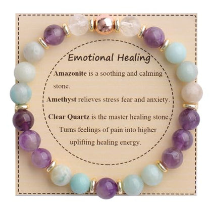 KSQS Healing Stone Bead Bracelet for Women, Natural Gemstones Balance Protection Bracelet, Spiritual Crystal Beads Bracelet Anxiety Relief with Meaning Card - color: Emotional Healing