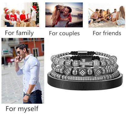 Mens Bracelet Beaded Bracelets Micro Pave Zircon Bracelets for Men Women Bracelets for Men Stainless Steel Cuff Bangle - color: I-black