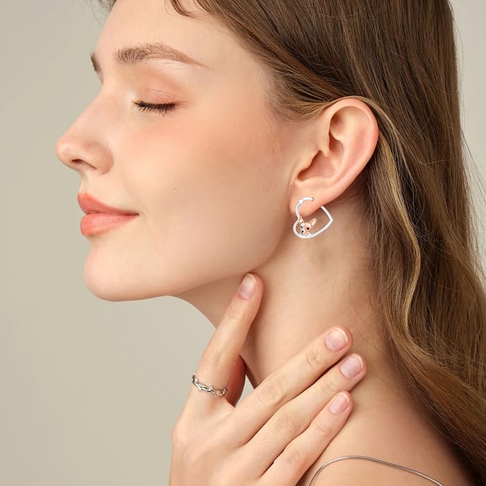 LES OSEWA Dog Animal Earrings Sterling Silver Animal Heart Hoop Dangle Earrings Cute Jewelry Gifts for Women - color: Chihuahua