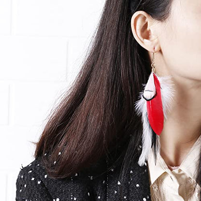 Long Bohemian Pheasant Feathers Statement Earrings Handmade Natural Lightweight Feather Dangle Earrings for Women (ea000067) - color: Red&Black
