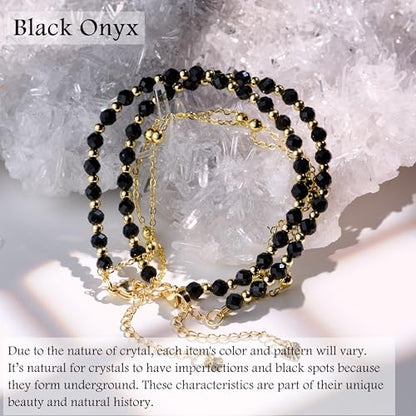 Farfume Crystal Beaded Bracelets for Women 4mm Natural Stone Jewelry Gifts | Natural Beads Gemstone,Handmade,Helper Tool,Yoga Protection,Hypoallergenic,Durability Wear - color: Black Onyx-Strength & Focus