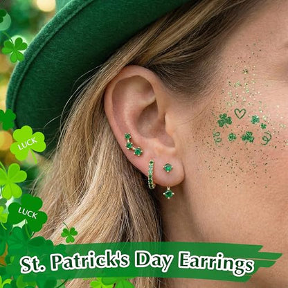 3 Pairs Dainty Small Earrings Set for Women Trendy, Birthstone Stud Huggie Hoop Jacket Stack for Cartilage Helix, Gold Plated Hypoallergenic Cute Women Fashion Accessories Western Jewelry Gifts - color: 05Green Created Emerald-May (Gold)