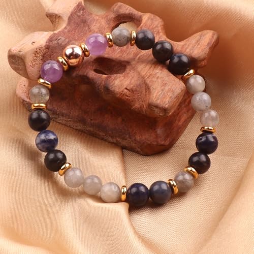 KSQS Healing Stone Bead Bracelet for Women, Natural Gemstones Balance Protection Bracelet, Spiritual Crystal Beads Bracelet Anxiety Relief with Meaning Card - color: Anxiety Stress