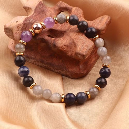 KSQS Healing Stone Bead Bracelet for Women, Natural Gemstones Balance Protection Bracelet, Spiritual Crystal Beads Bracelet Anxiety Relief with Meaning Card - color: Anxiety Stress