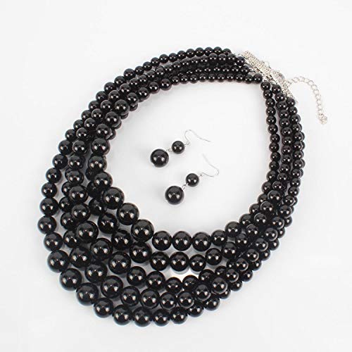KOSMOS-LI Large Multi Layer Faux Pearl Strand Costume Jewelry Sets For Women Stocking Stuffers - color: Black
