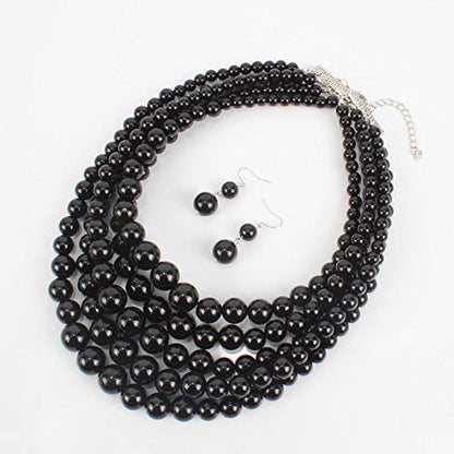 KOSMOS-LI Large Multi Layer Faux Pearl Strand Costume Jewelry Sets For Women Stocking Stuffers - color: Black