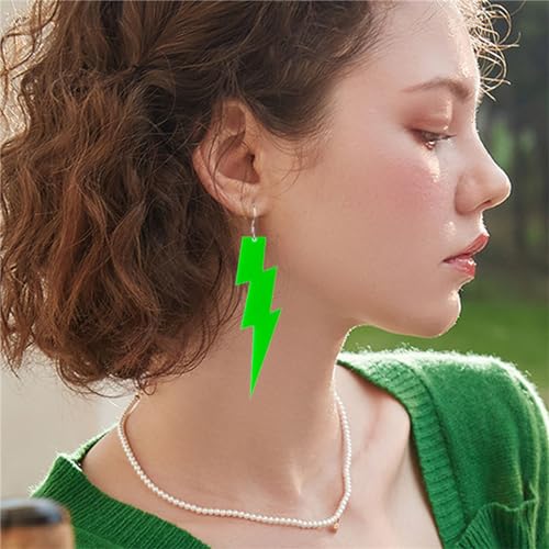 ONLYJUMP Acrylic Exaggerated Lightning Earrings Statement Punk Retro Geometric Delicate Neon Personalized Earrings Accessory Jewelry for Women - color: Exaggerated Green